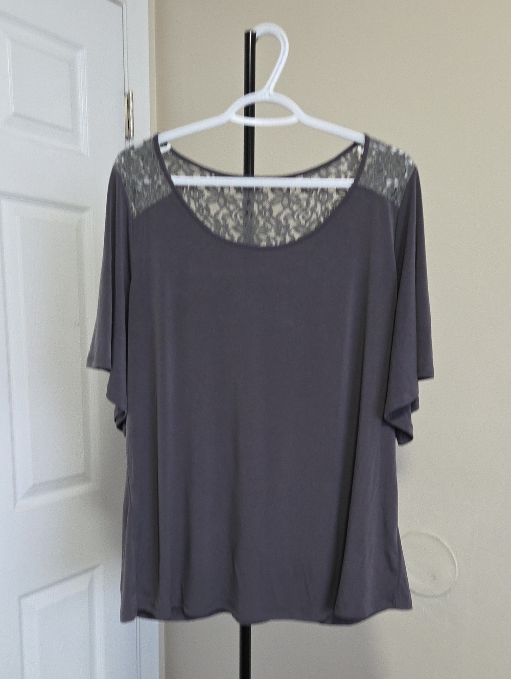 torrid Gray Scoop Neck Top with Lace Yoke